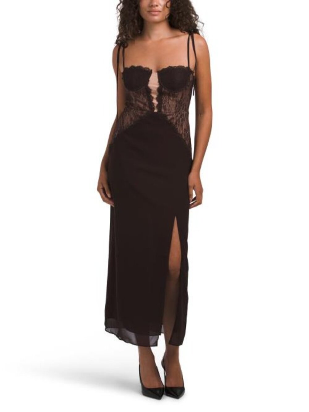 ENDLESS ROSE Lace See Through Midi Dress - Picture 1 of 5